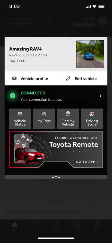 Home (vehicle card expanded)